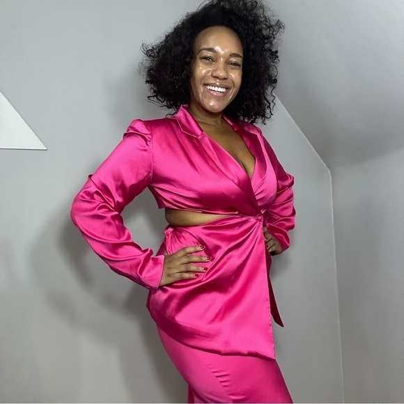 Porsha Williams The Drop Hot Pink Satin two piece co ord set power pantsuit - Picture 3 of 16